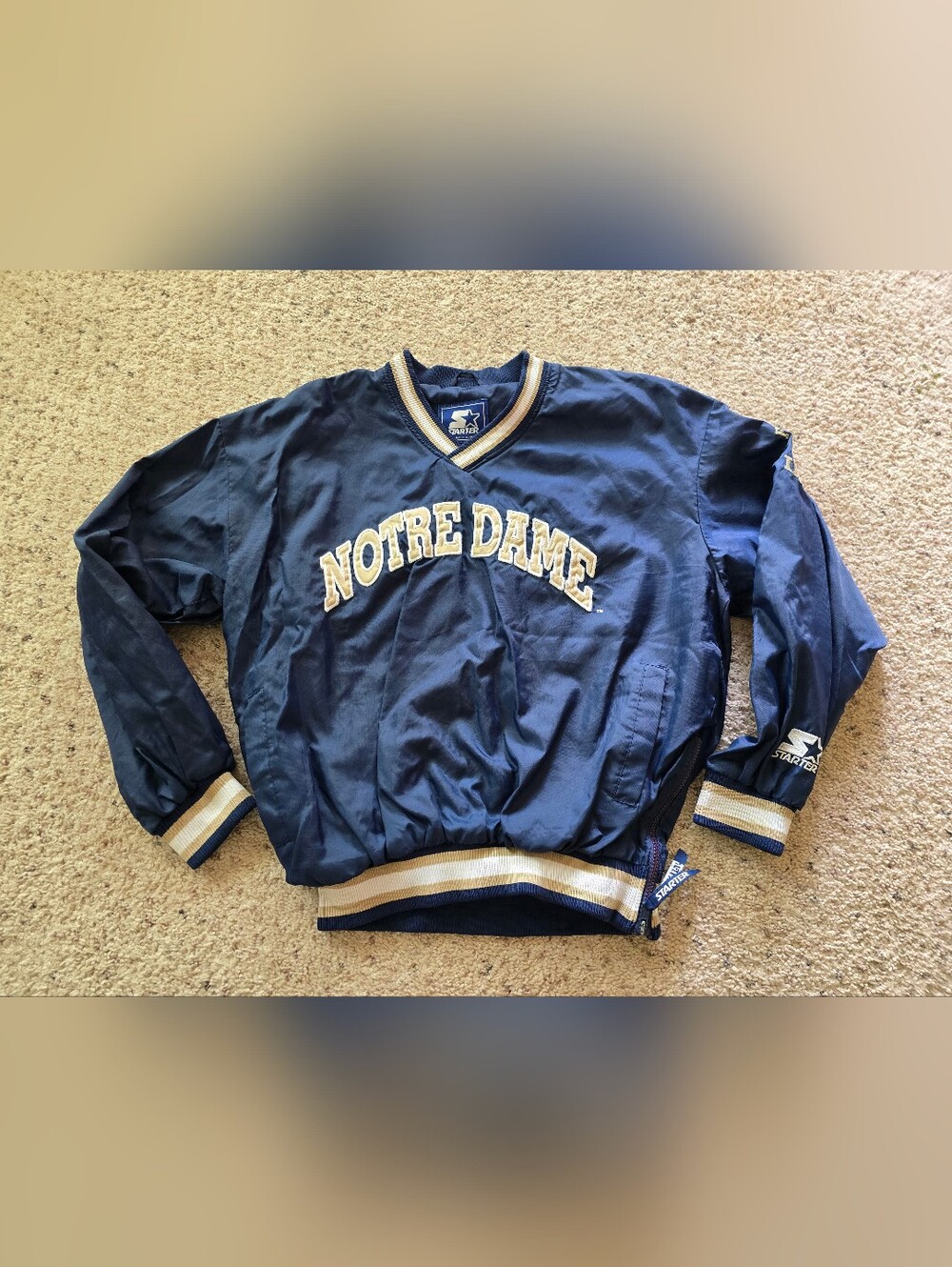 Starter Notre Dame Navy Pullover Jacket with Cream Lettering